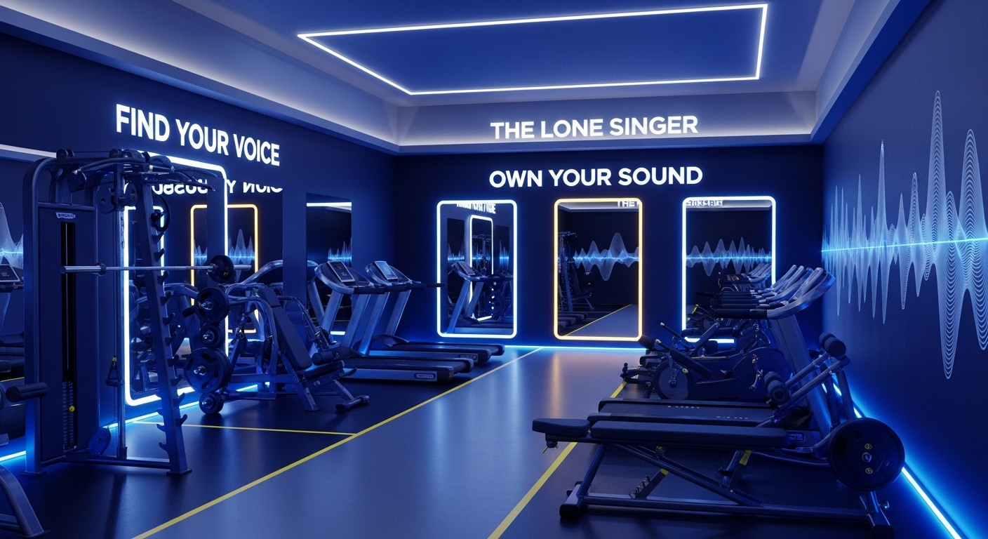 Cardio and strength gym with neon mirrors