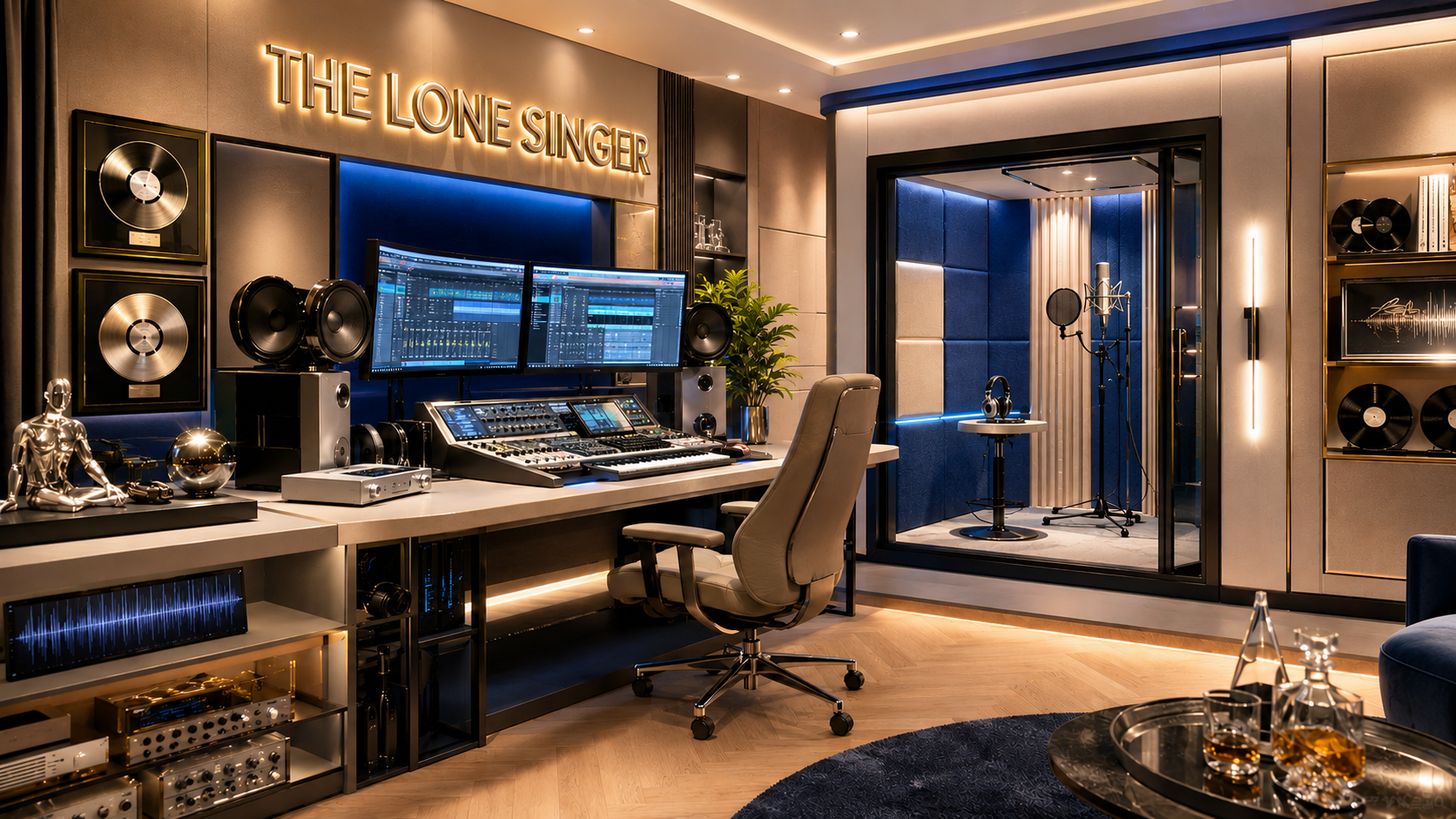 Music studio control room and vocal booth